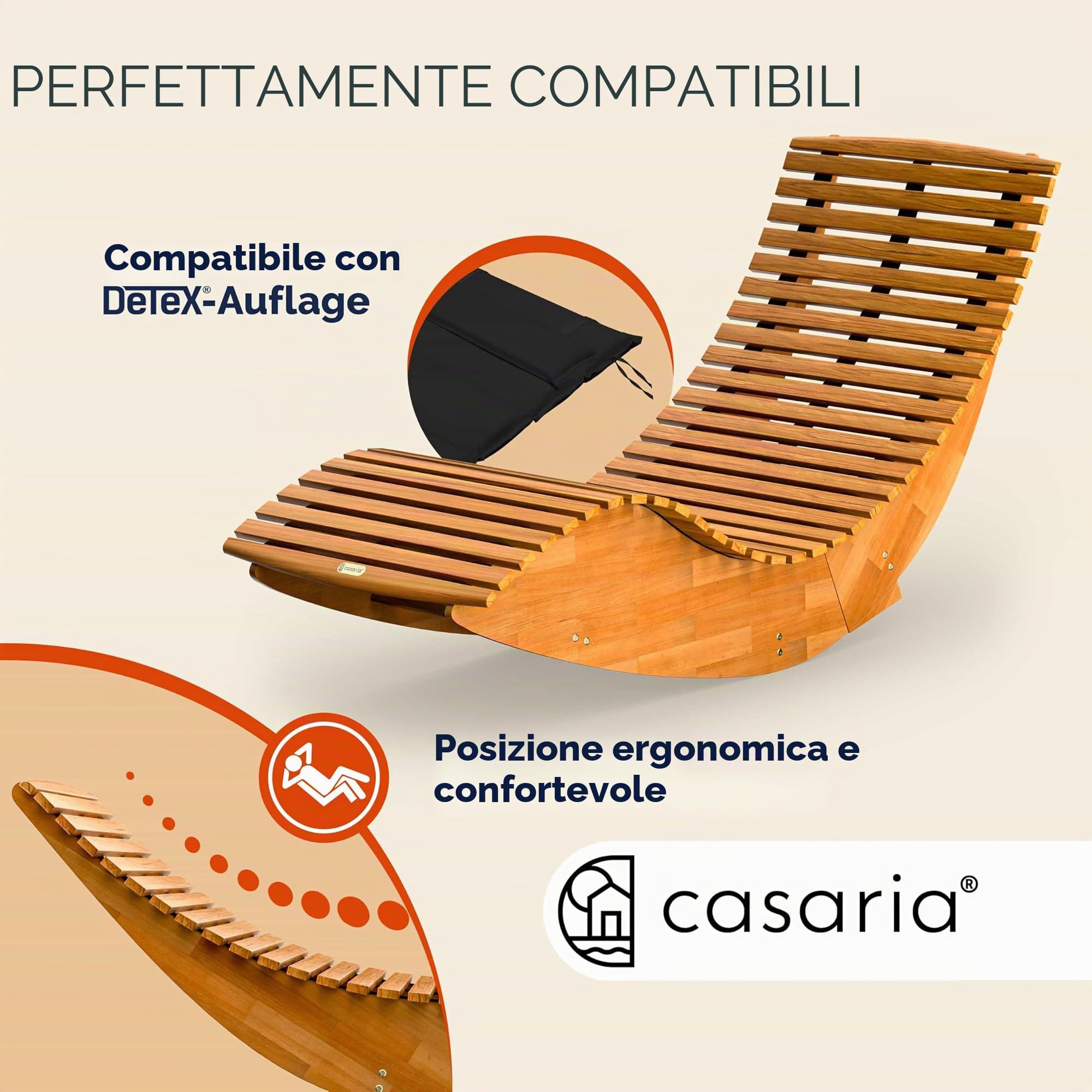Casaria® Set Lettino Prendisole in Legno con Cuscino 195x60cm Portata 160 kg Certificato FSC® Lettini da Giardino Sdraio Pieghevole Ergonomica