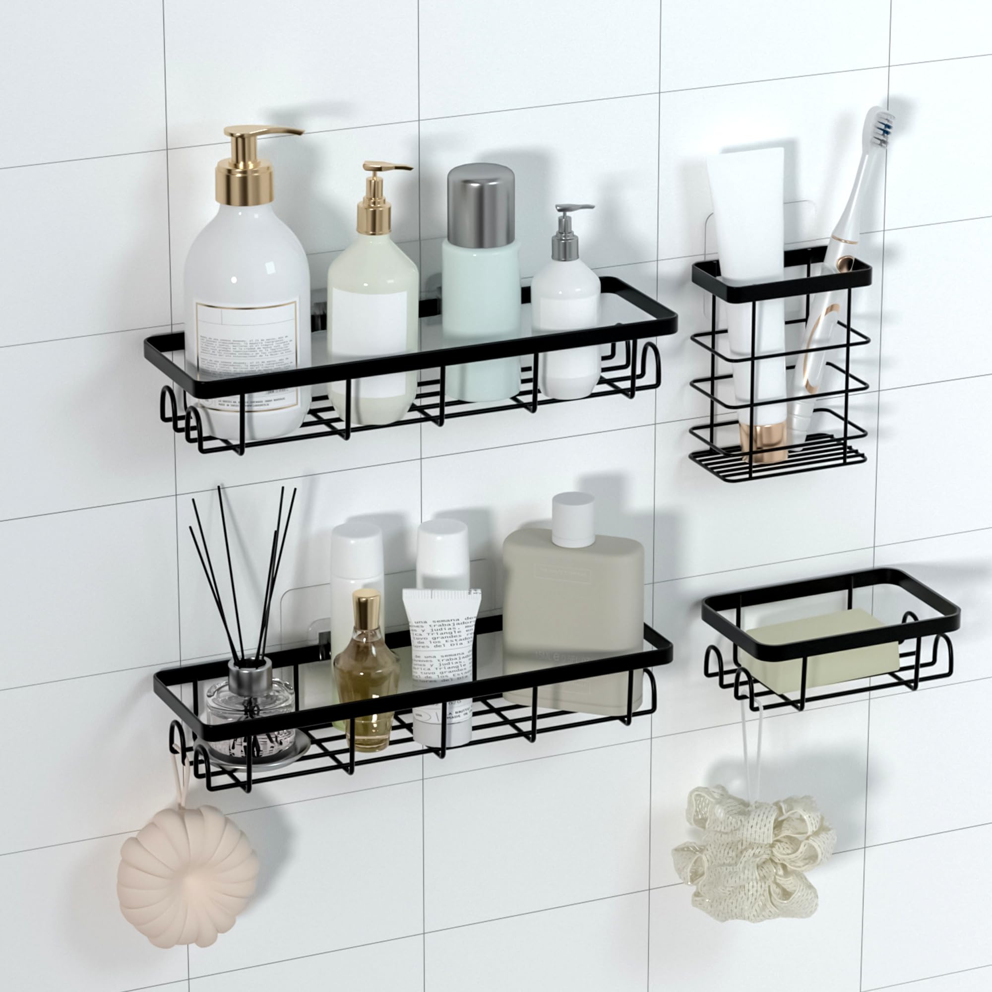 Uninol Shower Caddy Organizer with Hooks Self Adhesive Bathroom Shelves No Drilling Bathroom Organizers and Storage Perfect for