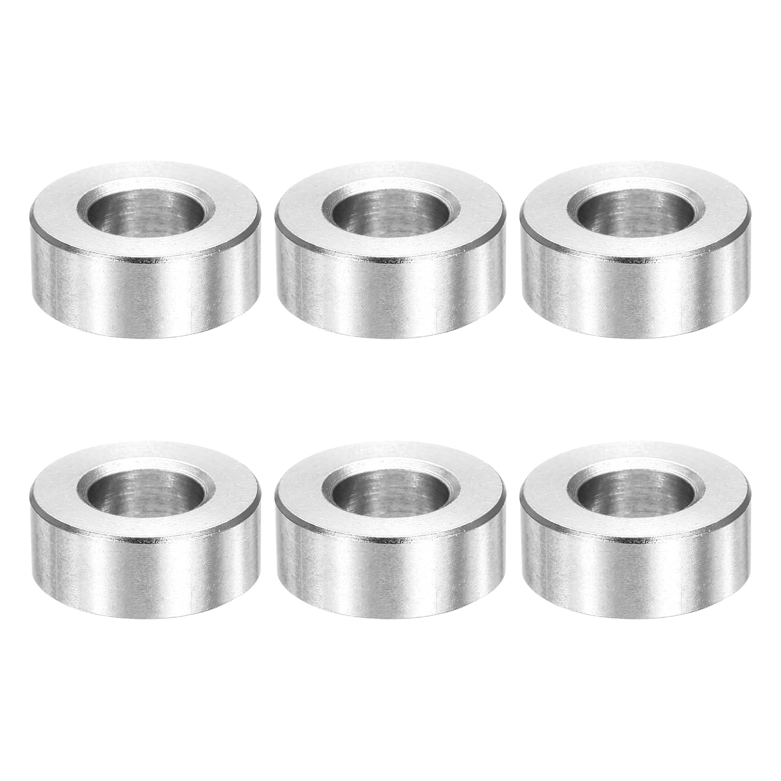 sourcing map 6pcs M10 Metal Spacers, 3/8" Stainless Steel Spacer 10mm IDx20mm ODx8mm Length Round Unthreaded Standoff Bushing Plain Finish for Screw Bolts, Silver
