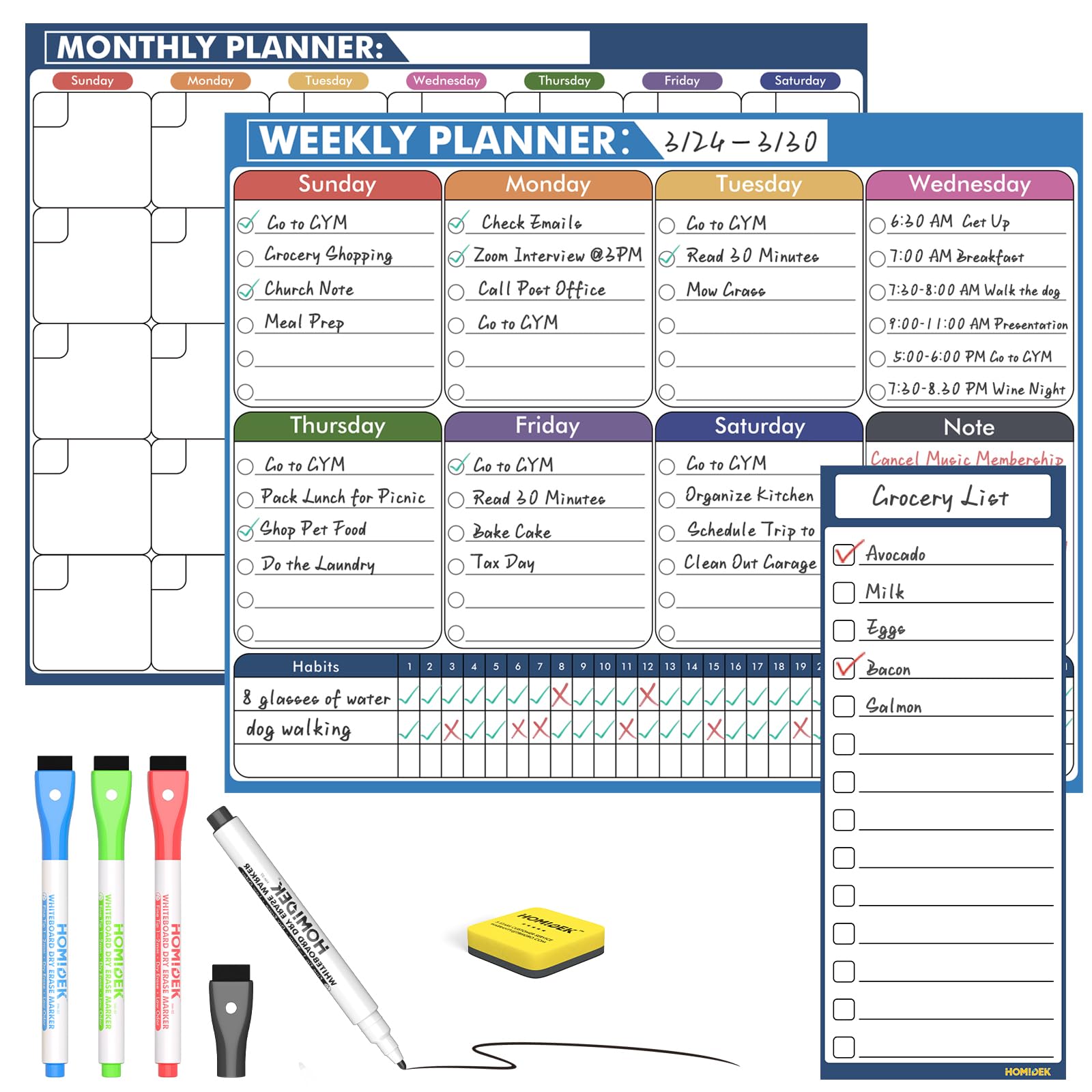 HOMiDEK Magnetic Calendar for Refrigerator: Reusable Dry Erase Monthly Fridge Whiteboard Calendar Magnet Weekly Planner White Board with Magnetic list