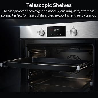 Teknix BITK264GSX 60cm Built-In Gas Oven – Integrated with 63L Capacity - LPG Convertible - Digital Timer Display - Double Glazed - Soft Close - Stainless Steel, W59.5 x H59.5 x D55.0 (cm) [Energy Class A]