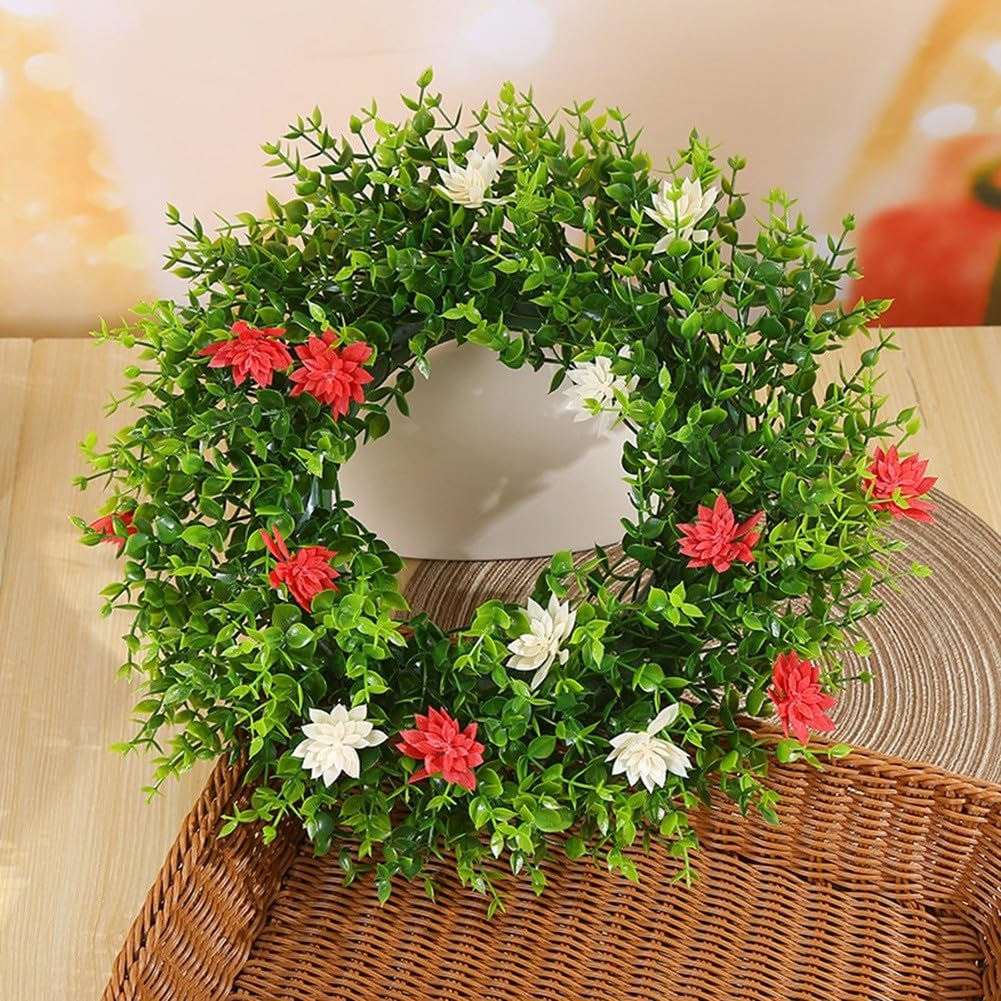 Ghirlanda artificiale, 40 cm, ghirlanda floreale primaverile con fiori selvatici in PE per porta d'ingresso, decorazione per casa e ufficio