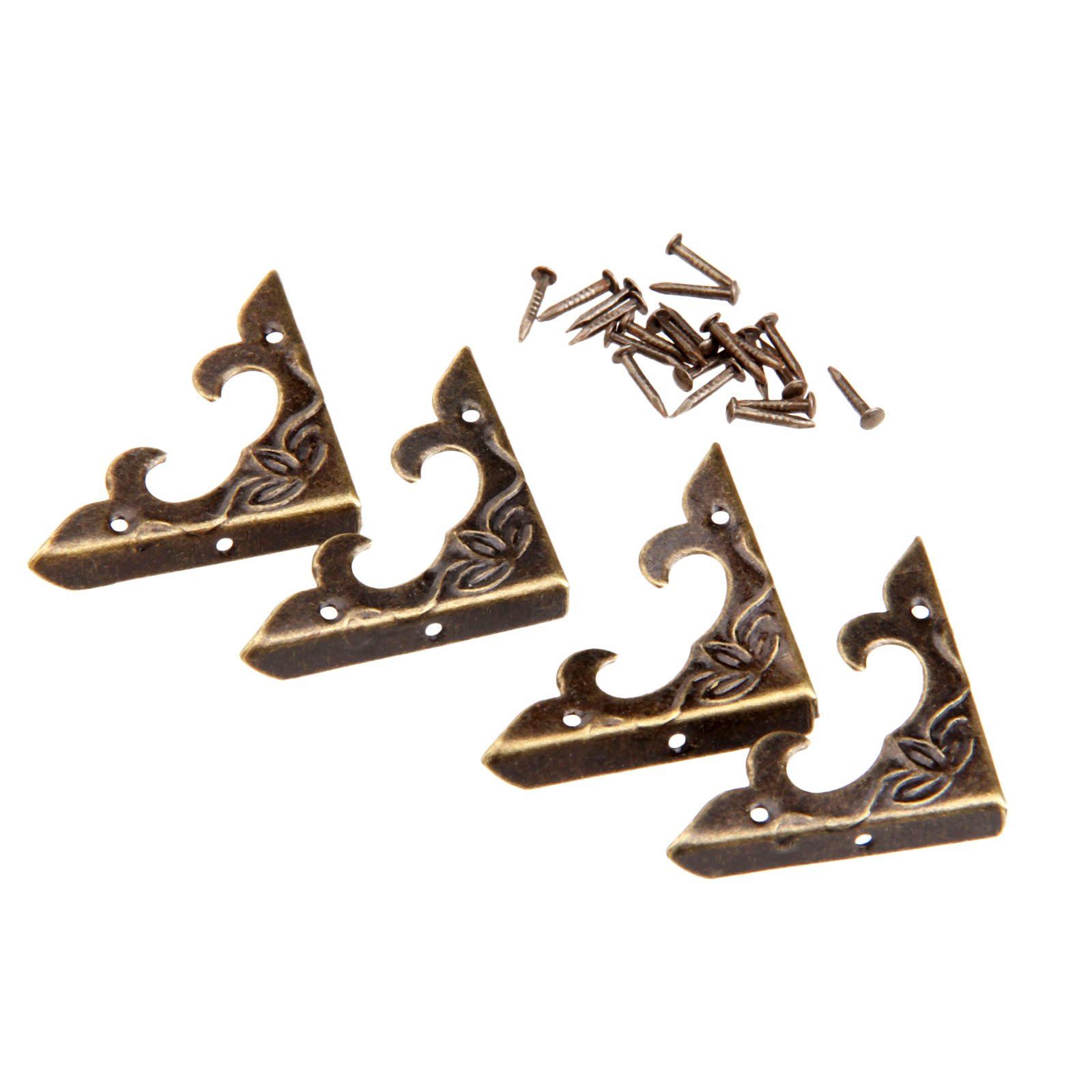 dophee 4Pcs Antique Brass Box Corner Protectors, Vintage Decorative Corner Brackets Guards for Jewelry Box Wooden Case Chest Table Desk Photo Frame,
