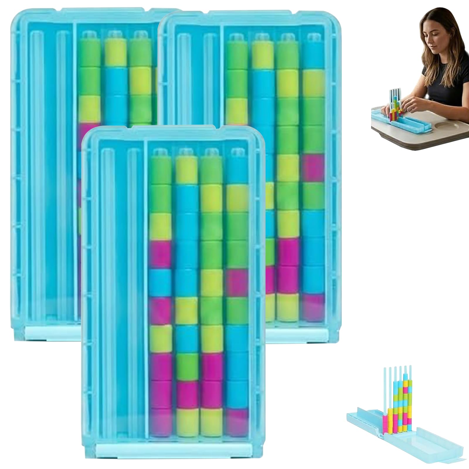 Mini Colour Stack Challenge, Portable Brain Teaser Travel Game with 40 Rings, Compact Stack and Sort Logic Puzzle for Fun Parties, Pub Night, Christmas Stocking Fillers & Family Game Night (3pcs)
