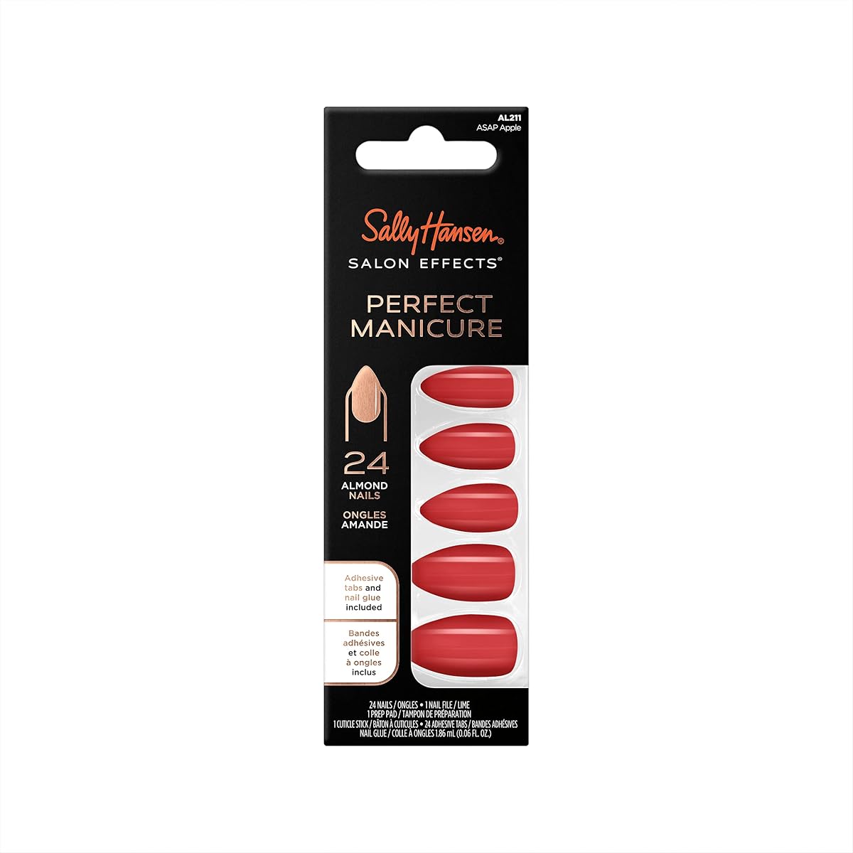 Sally Hansen Salon Effects® Perfect Manicure, ASAP Apple, Press On Nails, Almond Shaped, Non-Damaging Adhesive Tabs, File, and Alcohol Pad Included