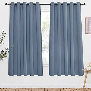 NICETOWN Blackout Drapery Door Curtain for Bedroom - Grommet Window Treatment Thermal Insulated Solid Vertical Drape for Doorway (Stone Blue, 1 Piece, 66 by 66 Inch)