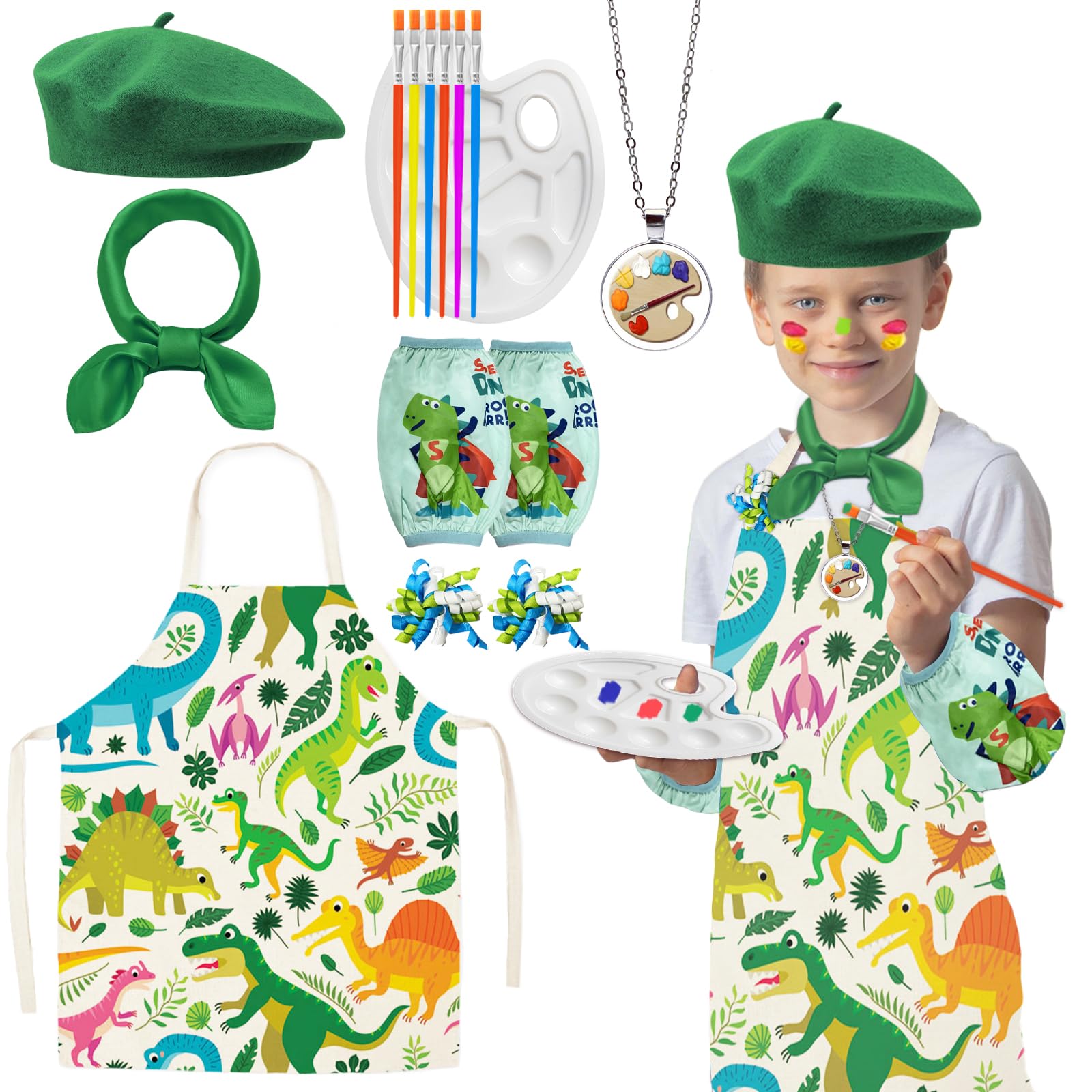 DTESL 15PCS Kids Artist Costume Set Painter Dress-Up with Beret Hat for Halloween Career Day Costume Theme Party Career Day