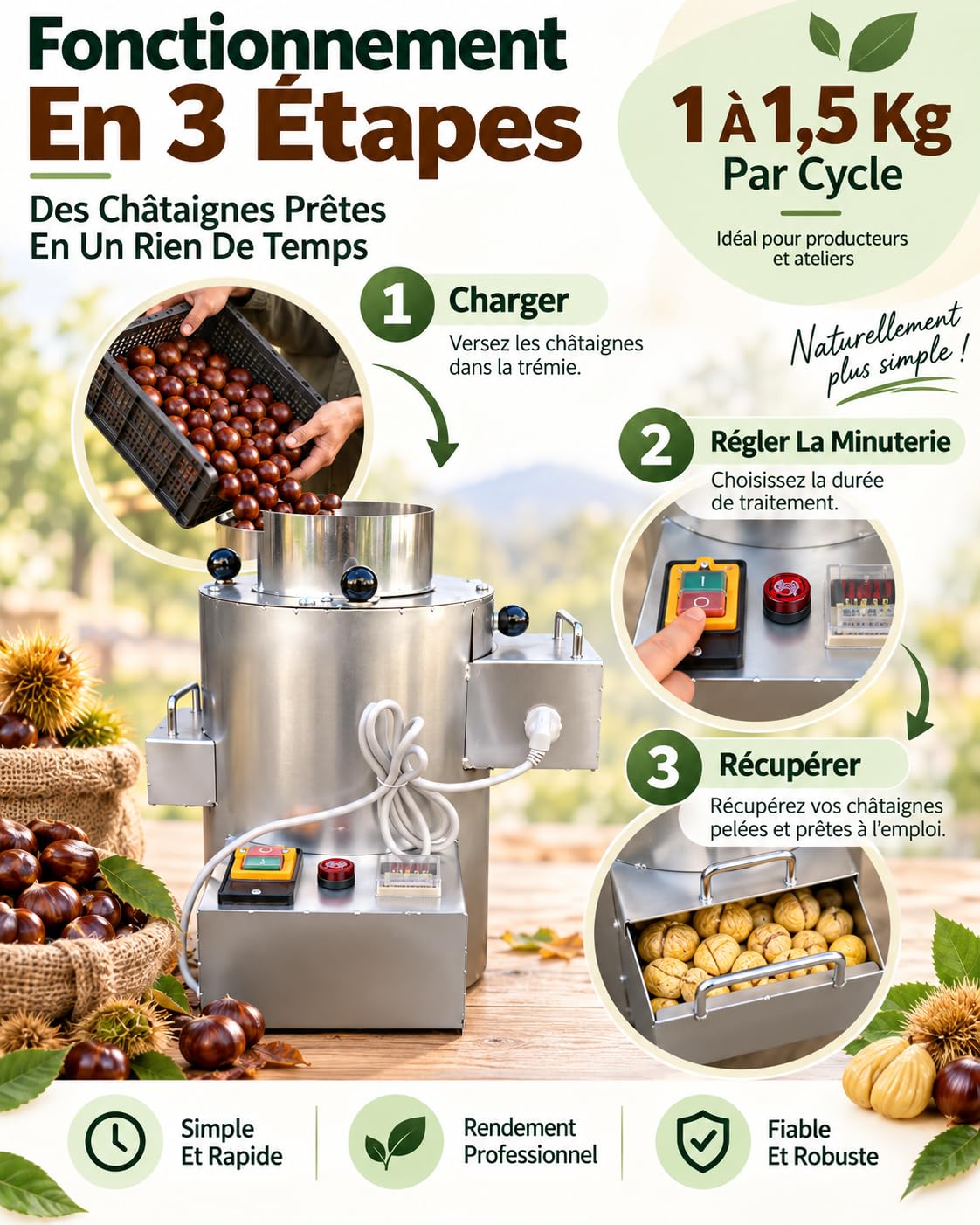 Machine À Éplucher Les Châtaignes Électrique 550W,Éplucheuse De Châtaignes Pro,Minuterie Réglable,Acier Inoxydable,Pour Adapter Le Rythme De Travail Aux Petites,Moyennes Ou Grandes Quantités 18blades