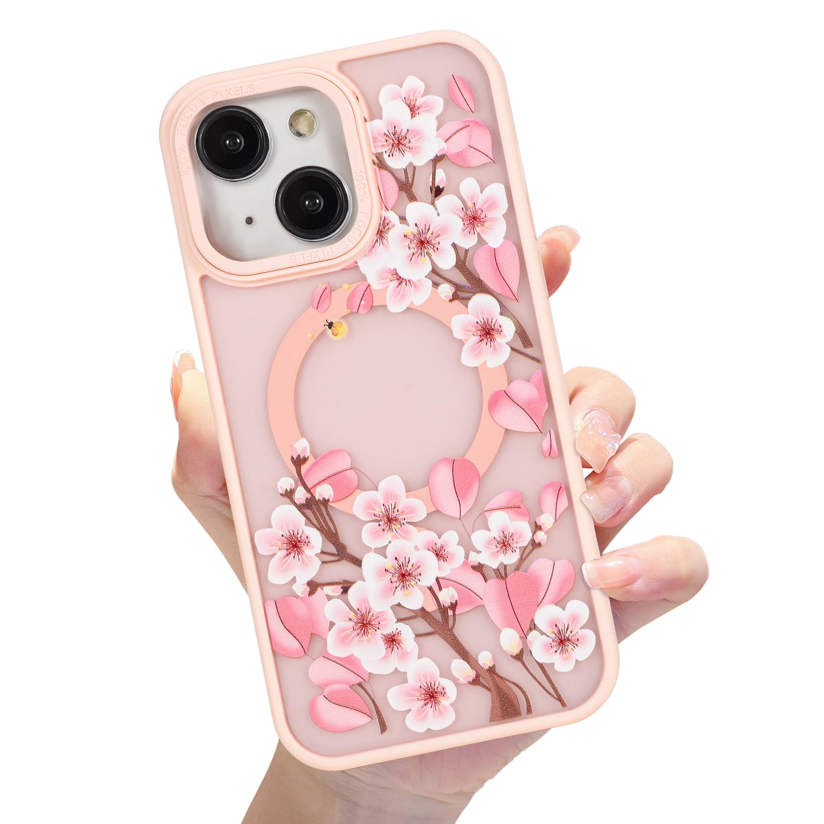 Eiyikof Compatible with iPhone 15 Plus Magnetic Matte Translucent Case,Luxury Shockproof Magnetic,Cute Flower Pattern Hard Back Cover iPhone 15 Plus
