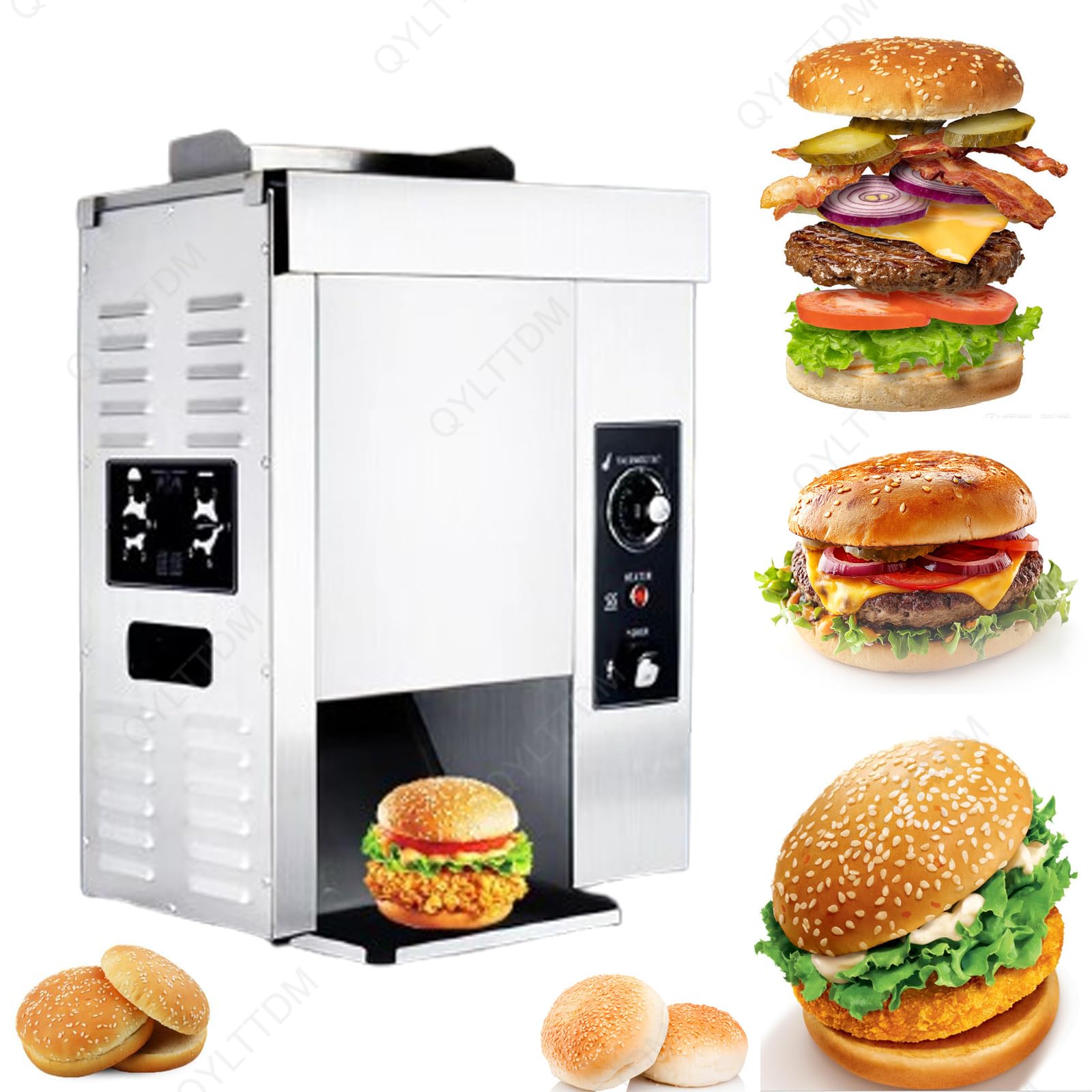 Komercyjny opiekacz taśmowy, automatyczny automat do burgerów 2000 W, regulacja pokrętła, szerokość bramy grzewczej 255 mm, regulacja temperatury 0-320°C, do kuchni domowej i fastf