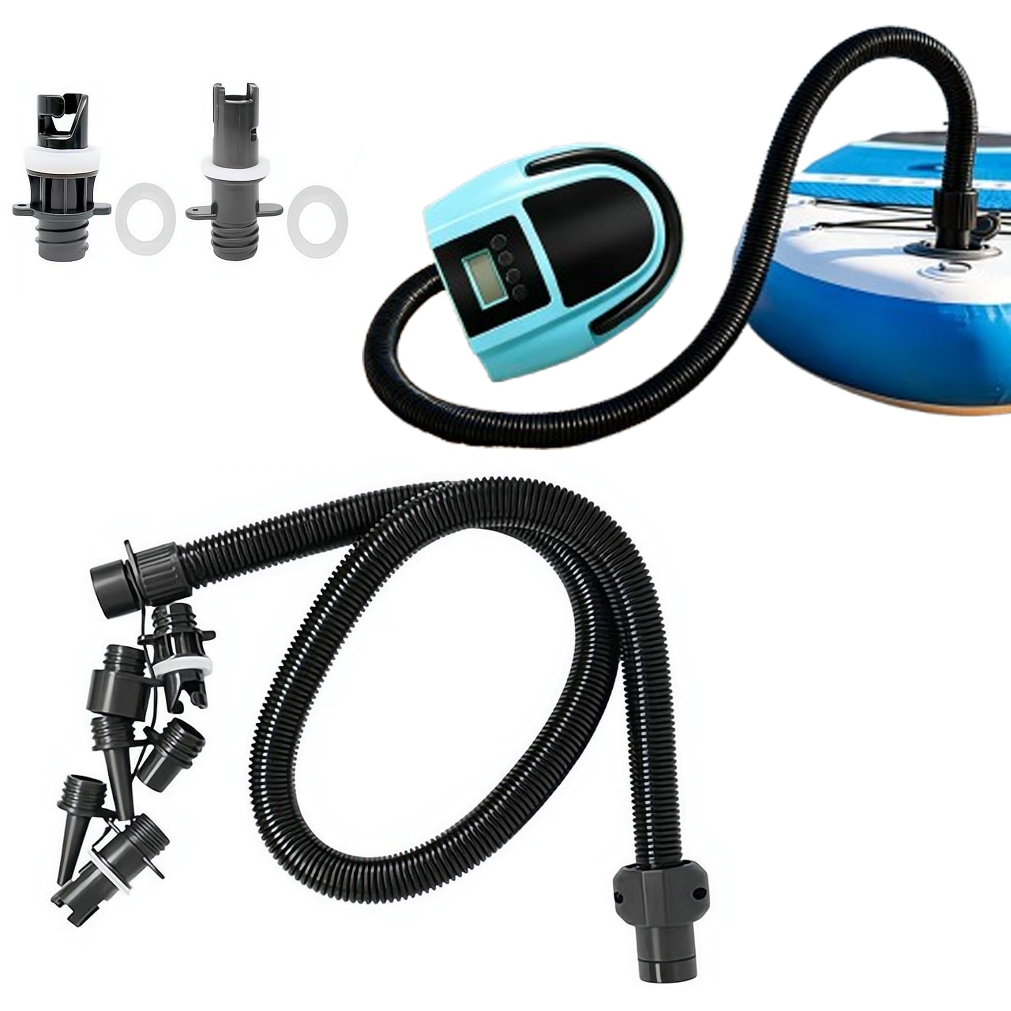 Paddle Board Pump Adapter Set,Sup Pump Adaptor Hose Kit with 7 Air Valve Nozzles, Electric Air Pumps Accessories Fit for Inflatable Stand Up Paddle Board/Boat/Tent/Pool