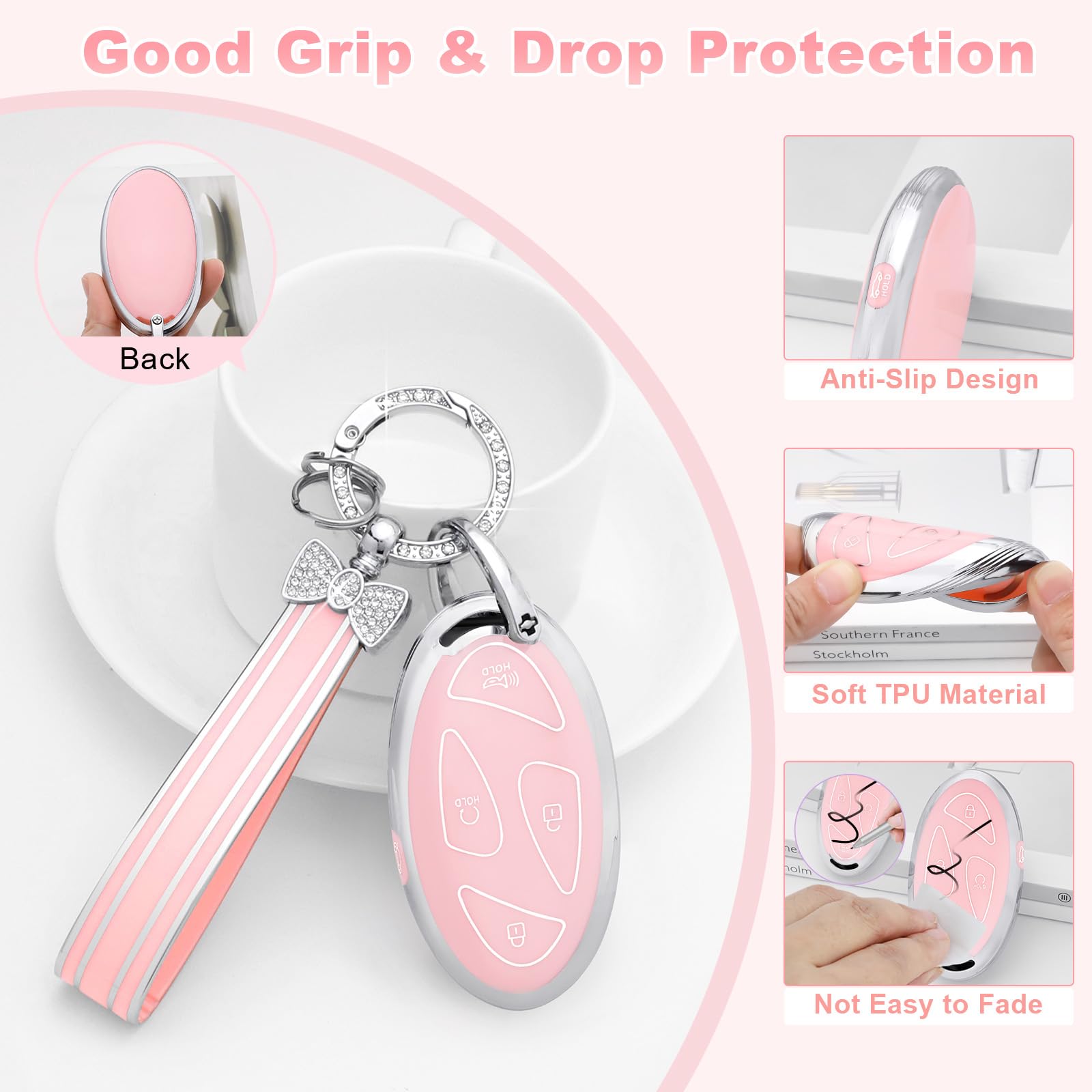 PIFOOG for Hyundai Key Fob Cover 2024 2025 Elantra Santa Fe Sonata Tucson Kona Ioniq 6 Pink 5 — view 7