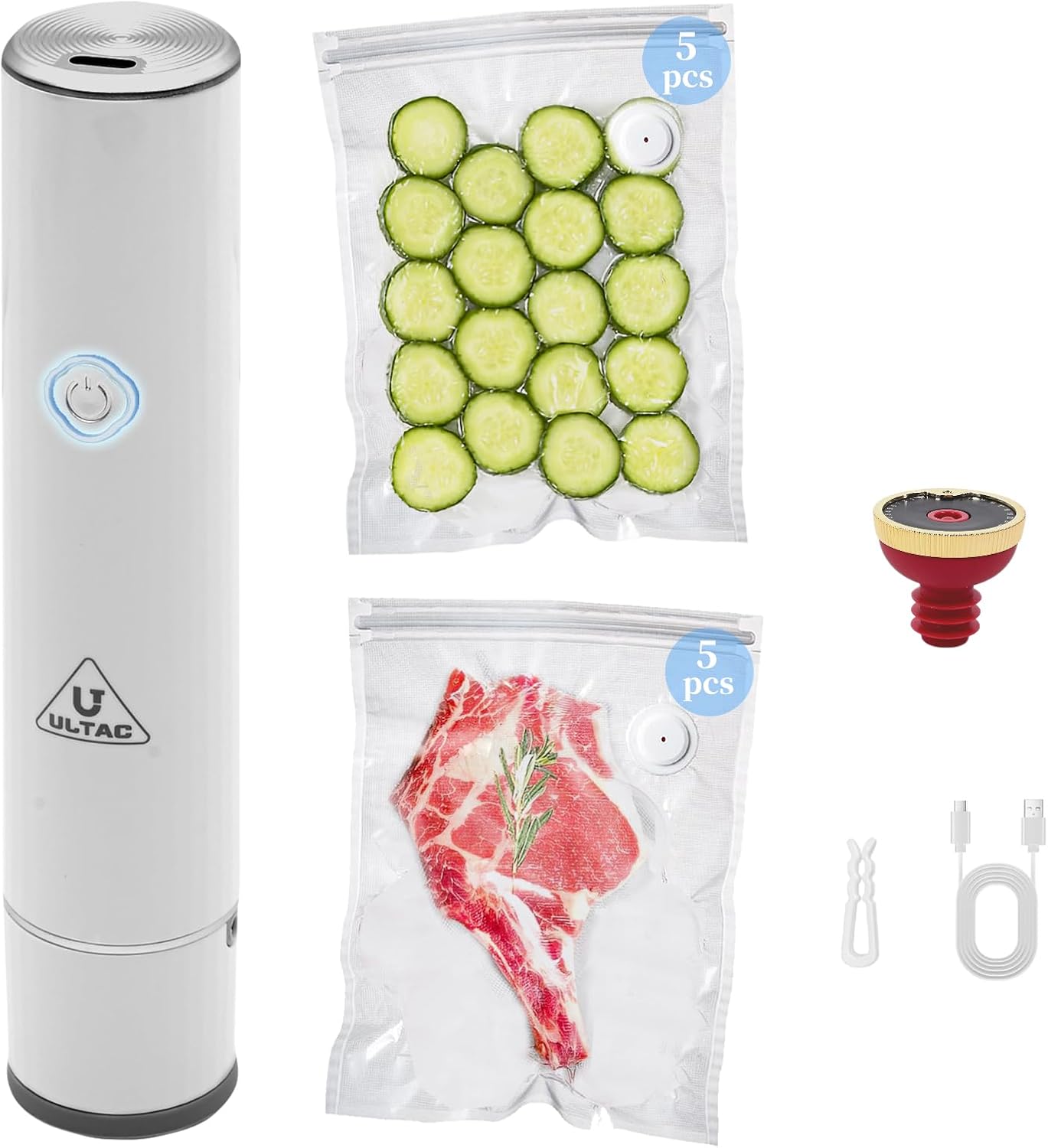 Vacuum Sealer,Food Saver Vacuum Sealer Machine,Compact Handheld Vacuum Sealers for Freshness Preservation Food Storage and Sous Vide + 10 Reusable Vacuum Seal Bags