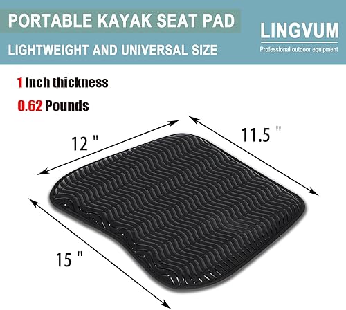 Miniatura 2 de LINGVUM Cojín de asiento de kayak suave e impermeable para sentarse durante mucho tiempo, cómodos accesorios de kayak para kayak, canoa, barco, negro