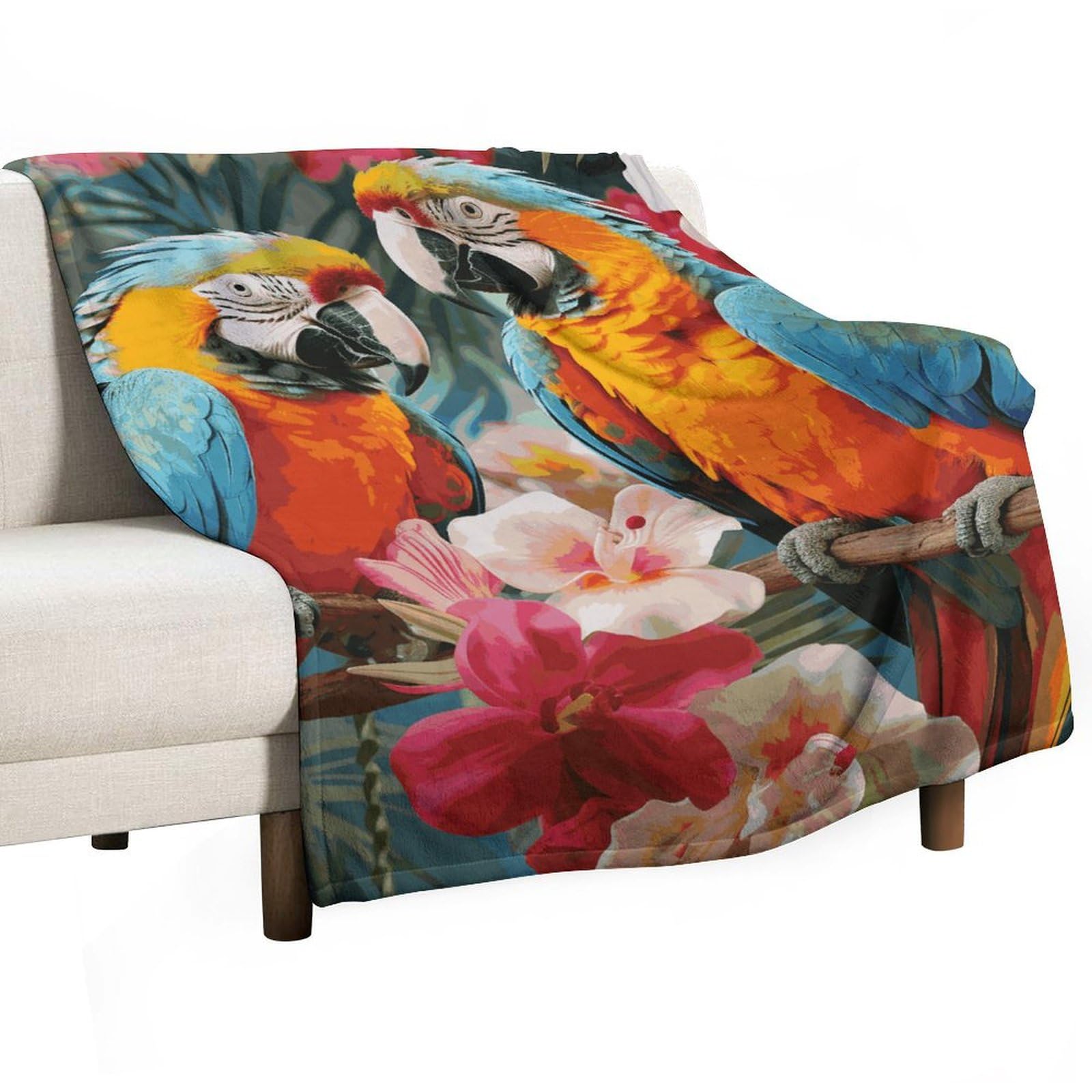 Couverture douce flanelle motif perroquet lit et canapé