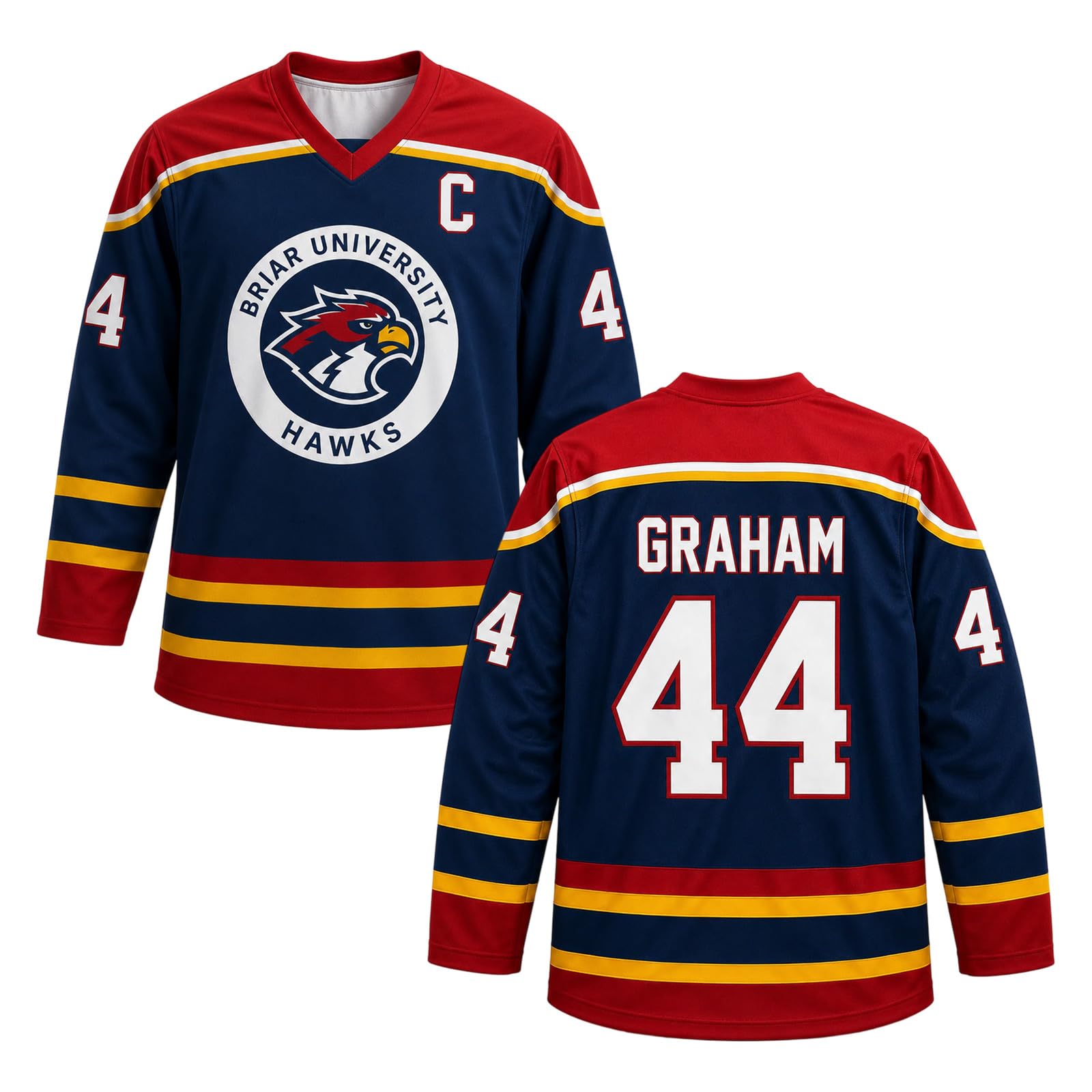 Off Campus Hockey Jersey Briar University Merch Graham 44 & Logan 22 & Tucker 46 & Di Laurentis 66 Jersey Shirt Long Sleeve V-Neck Tops Unisex Sport Pullover for Fans 01-Red XXL