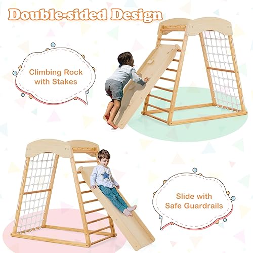 Miniatura 4 de Costzon Gimnasio de la selva interior 6 en 1, juguetes de escalada Montessori para niños pequeños con rampa de doble cara, barras de mono, red de