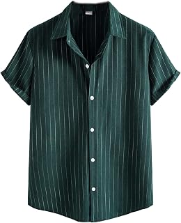 Casual Short Sleeve Shirts for Men Vertical Striped Thin Tees Button Up Spread Collar Top Fashion Classic Shirts Tops