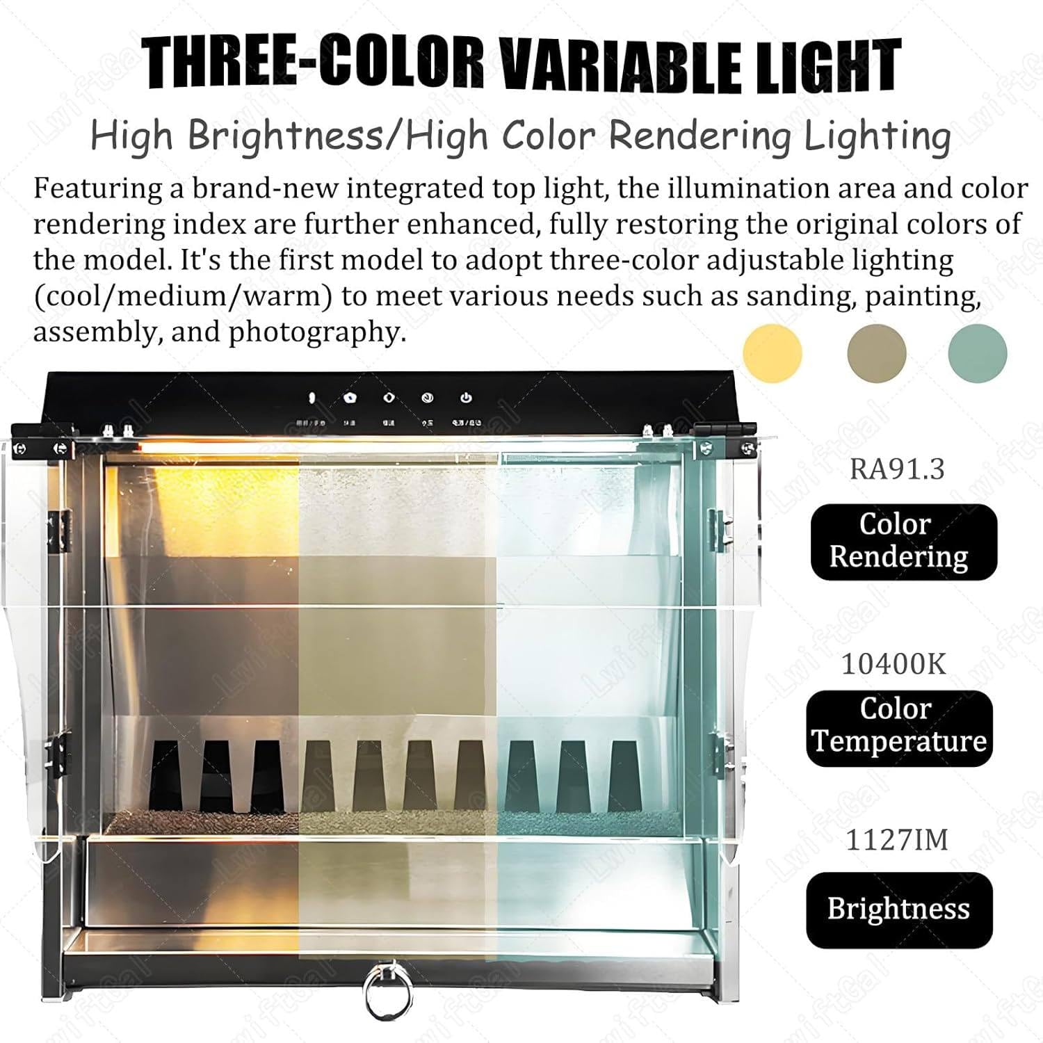 Cabina spray per aerografo con illuminazione a LED, cabina di verniciatura professionale con tenda d'acqua, luce 6000 K, tubo filtrante per hobbisti e artisti, stazione di verniciatura portatile