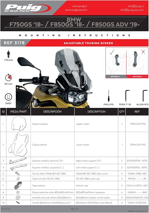 Puig 3178H Adjustable Windscreen Smoked