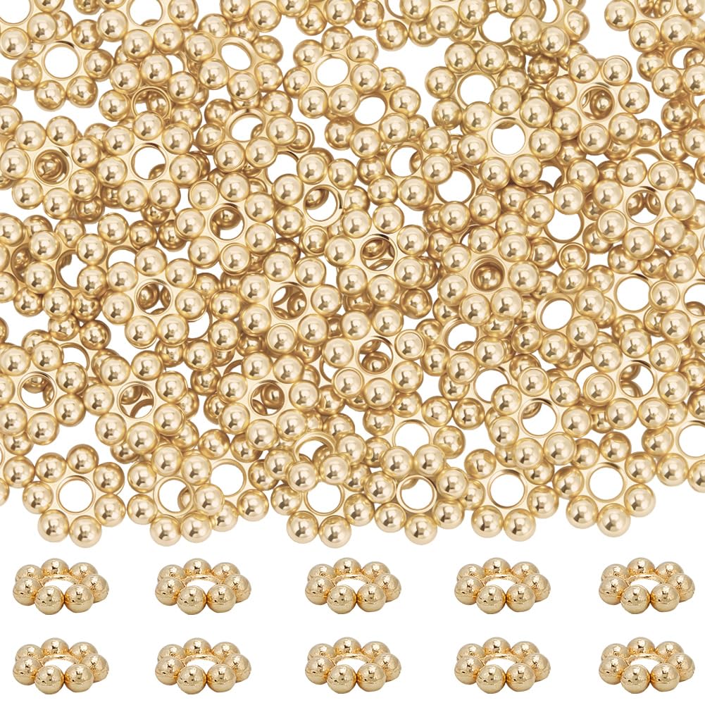 Beebeecraft 80Pcs 3mm Flower Spacer Beads Small 18K Gold Plated Stainless Steel Round Floral Granulated Spacer Beads with Storage Box for Jewellery Making Bracelet Necklace DIY Craft