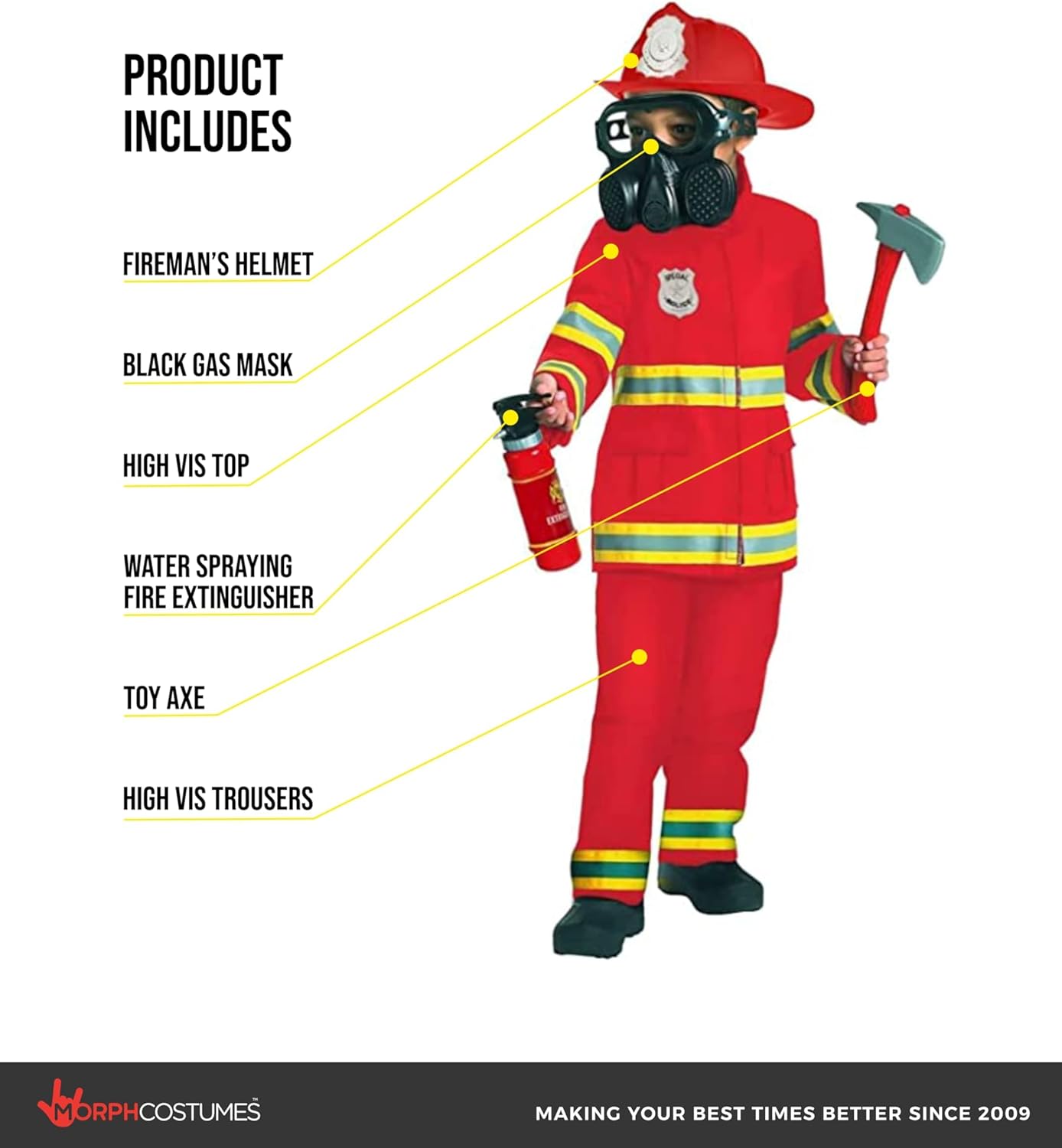 Morph Firefighter Costume For Kids (2 Colors), Fireman Costume for Boys, Fire Fighter Costume for Boys