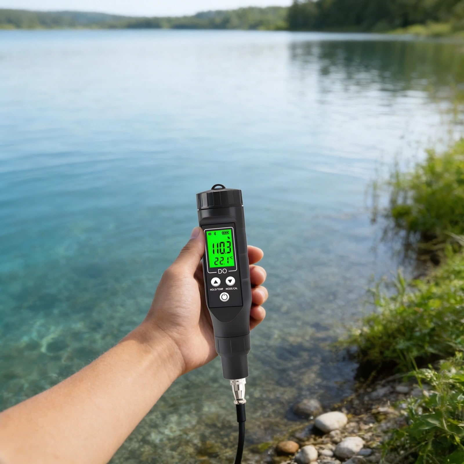 Bezprzewodowy tester tlenu rozpuszczonego do akwarium, podświetlany LCD, automatyczna temperatura, sonda 15 cm / 15 cm, dane w czasie rzeczywistym