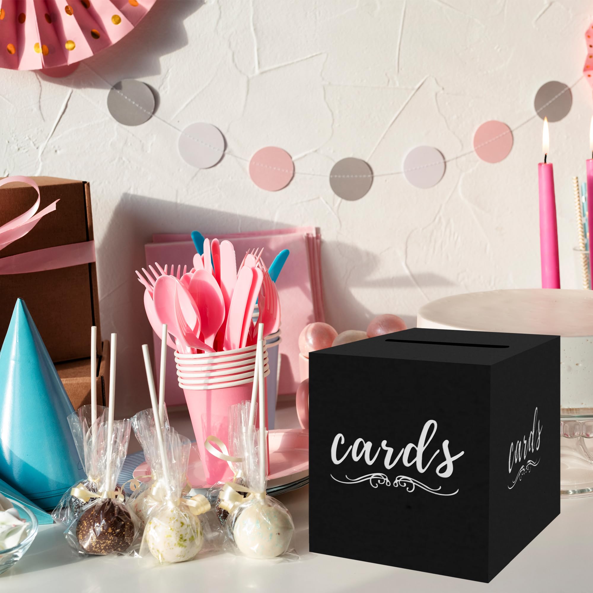 sunepany Black and Silver Wedding Card Box for Birthday Party Graduation Bridal & Baby Shower Retirements Decorations Gift Card Holder Cardboard Diaper Raffle Ticket Voting Ballot Box with Slot