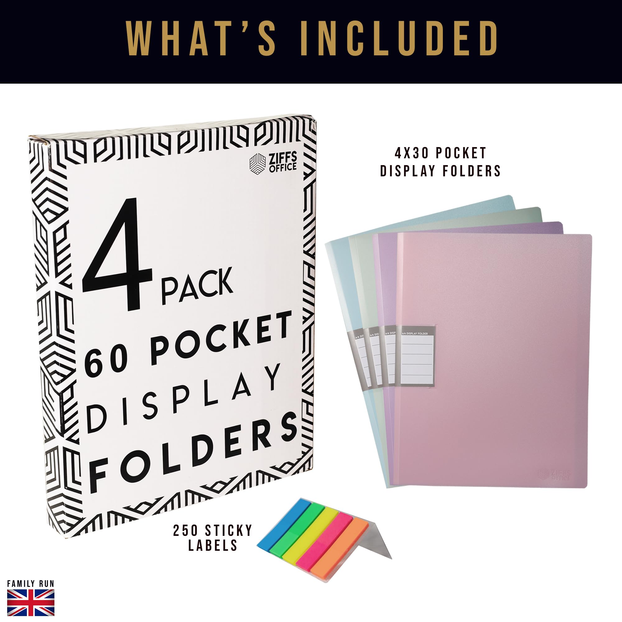 Ziffs Office® 4 x 60 Pocket A4 Display Folders, Pastel Coloured with Plastic Pockets, A4 Folder, Display Book - Image 2