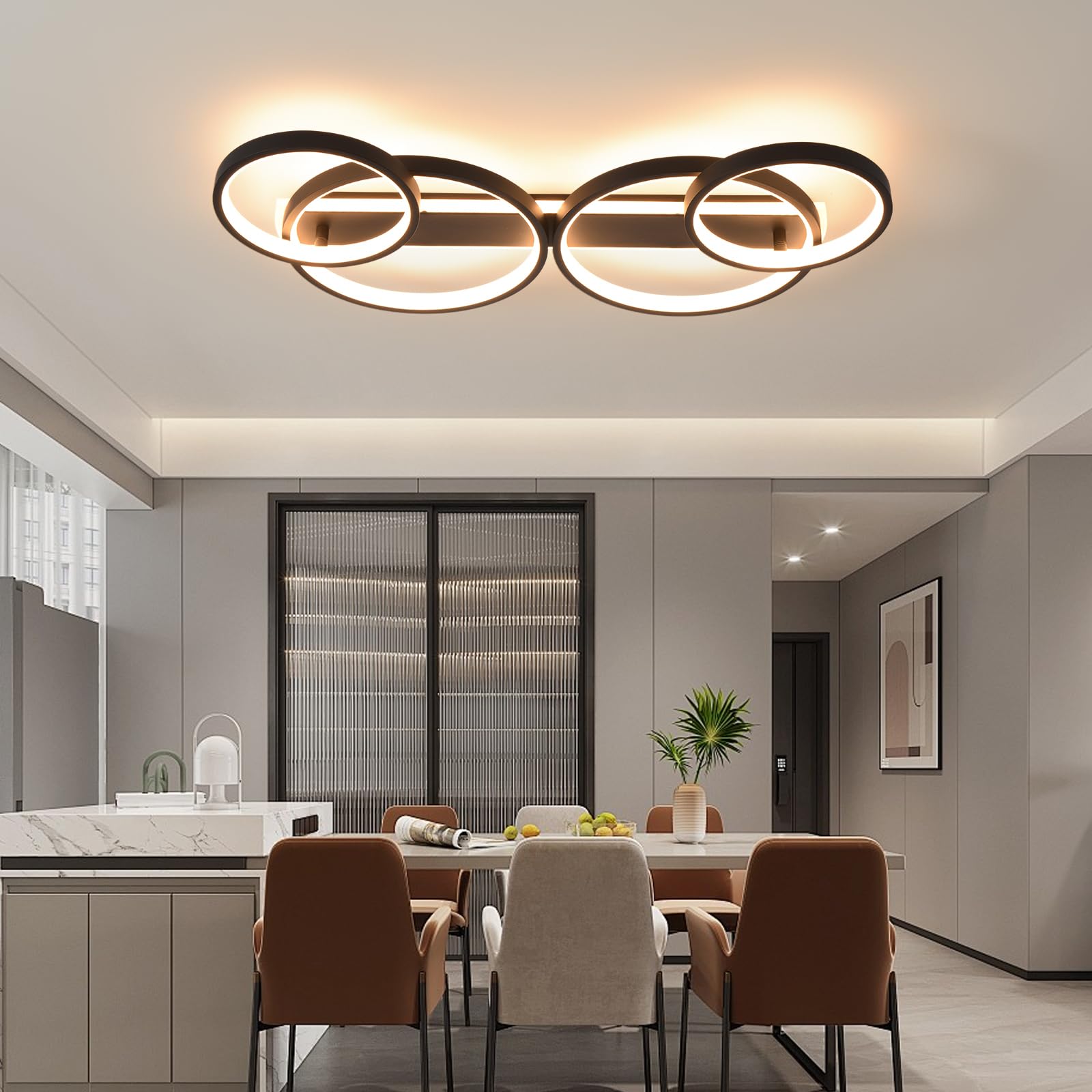LED Plafonnier,Moderne Lampe de plafond 48W 3000K-6500K,4 anneaux ronde design Chambre Eclairage,Luminaire interieur deco avec Telecommande APP Dimmable,Lampe Lustre pour salon bureau cuisine couloir