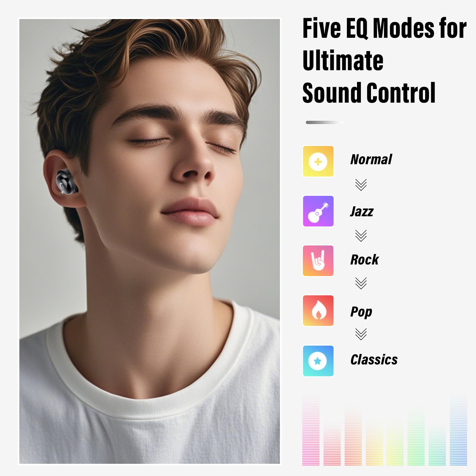 Sleep Earbuds, Bluetooth 5.4 Mini Wireless Ear Euds with Multifunctional Touch Screen, 48H Bass Stereo Headphones with Sleep Mode/5 EQ Modes/ENC Noise Cancelling, IPX7 Earphones for iOS Android - 5