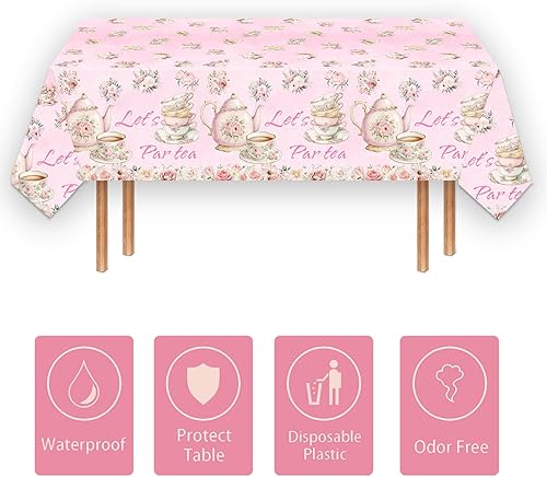 Miniatura 3 de Mantel de té Let's Par de 3 piezas, fundas de mesa para fiesta de té, té floral, tetera, tetera, temática de té, despedida de soltera, compromiso,
