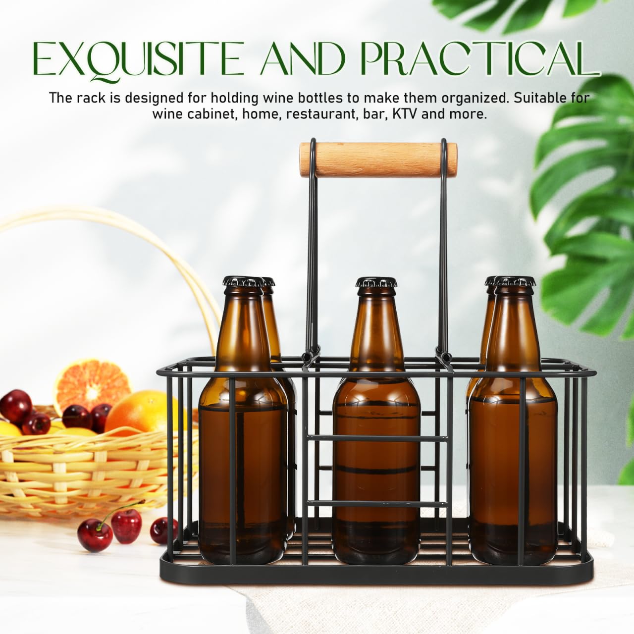 Cabilock Metall Weinregal Für 6 Flaschen Vertikales Rotwein Display Regal Dekorativer Flaschenhalter Mit Holzgriff Platzsparend Für Küche Bar Zuhause Und Party