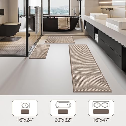 Miniatura 6 de Tapete de baño trenzado de felpilla ultra delgado, con parte trasera de goma, para baño, secado rápido, antideslizante, se ajusta debajo de la