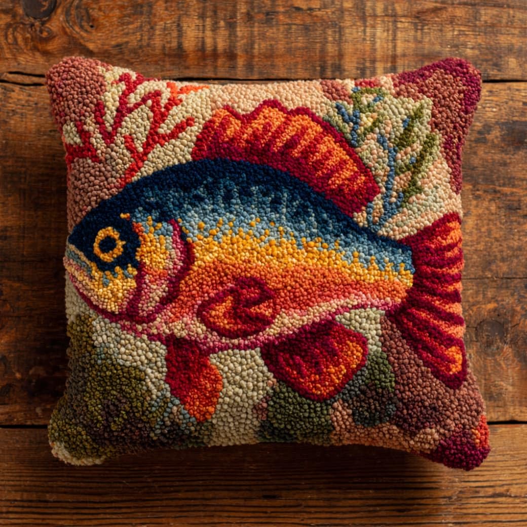 AxiangziK Latch Hook Cushion Kit 17x17 Inch,Animal Fish