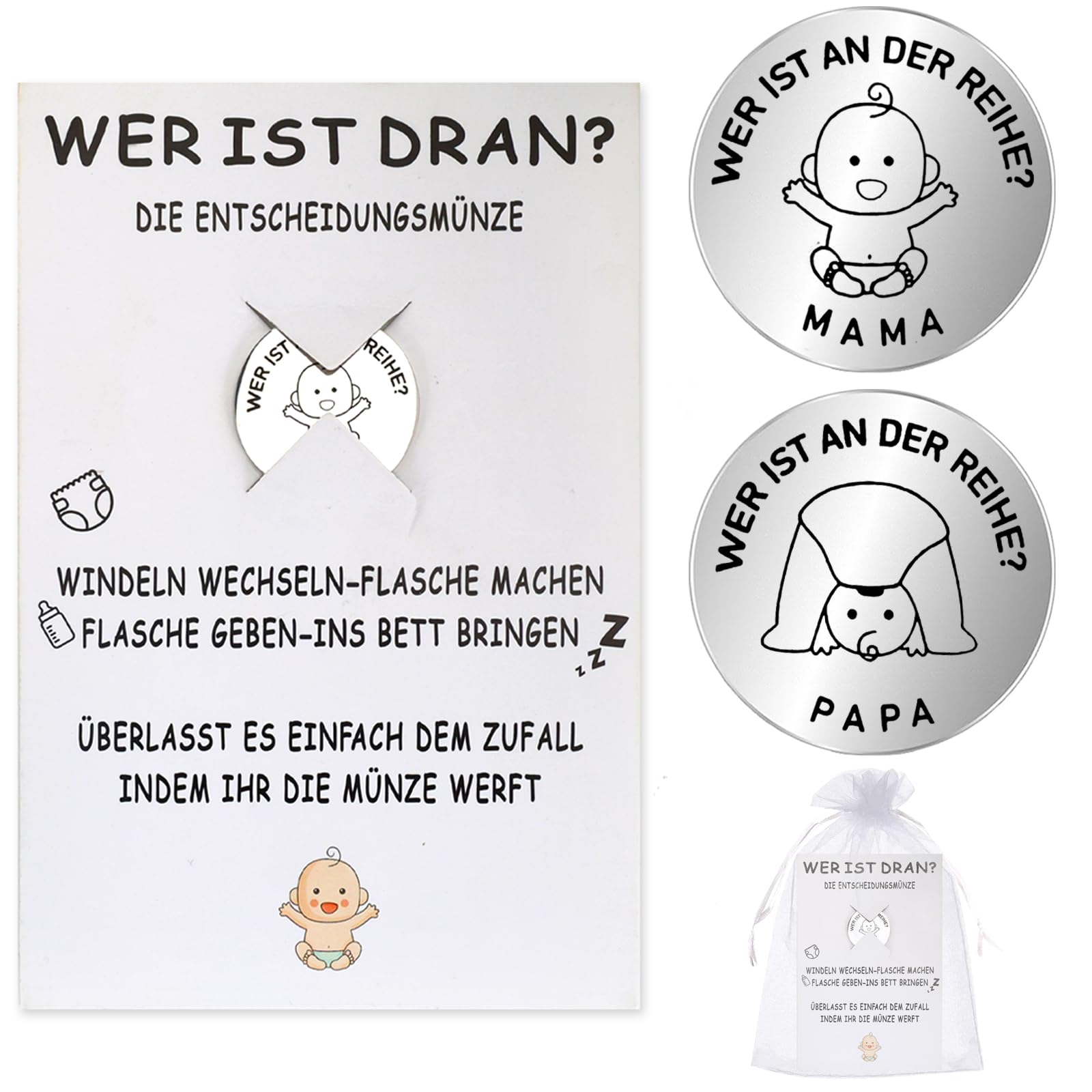 GADITIEK Geschenk für Werdende Eltern, Entscheidungsmünze Mama Papa