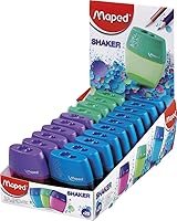 Maped Shaker 2-Hole Pencil Sharpener 20-Pack | Precise Steel Blades for Standard & Jumbo Pencils, Large Shavings Canister, Portable for Students