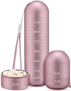 Zannaki Metal Moisture Proof Weekly Pill Organizer, Stackable Aluminum Alloy BPA Free Travel Hiking 7 Day Pill Box Case Waterproof and Large Compartment to Hold Pills, Vitamins, Fish Oil, Supplements