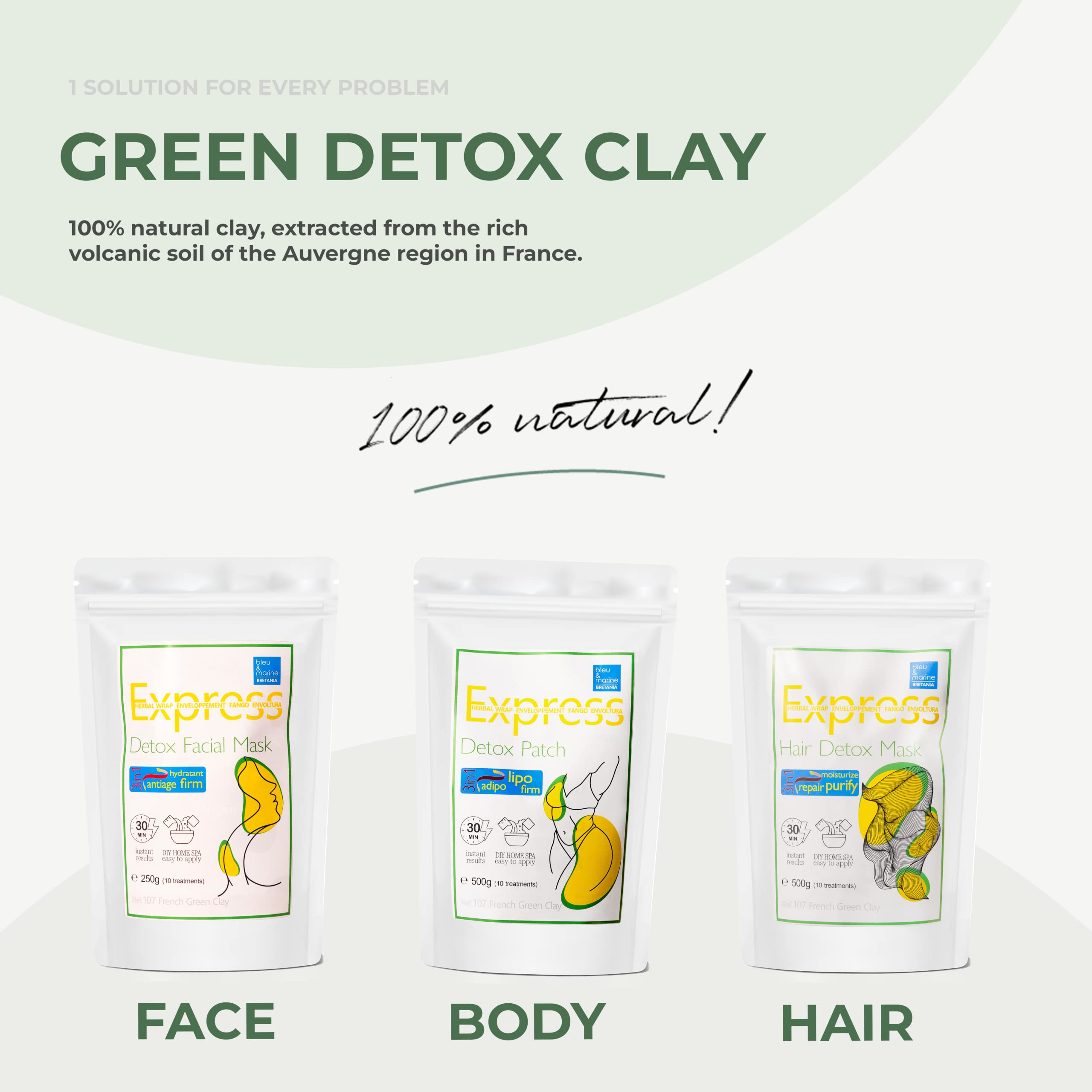 Bio Arcilla Verde Organica en Polvo 100% Natural. Green Clay Antiinflamatoria para tratamiento DETOX. Arcilla Reafirmante, Regeneradora. Exfoliante de la Piel. Reduce la Celulitis - 500 g