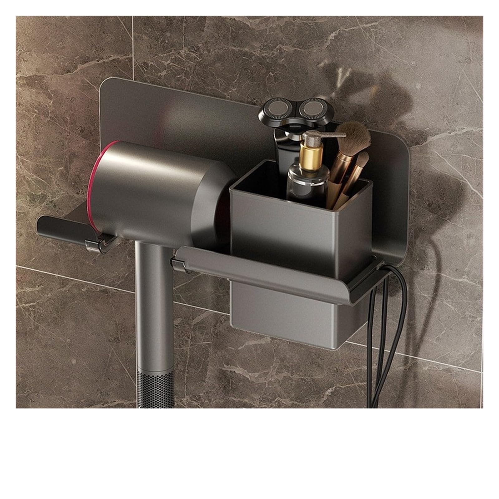 Soporte para Secador de Pelo Soporte de secador de pelo montado en la pared, estante de baño de aluminio espacial, secador de pelo organizado, alisador de afeitar, almacenamiento, accesorios de baño (