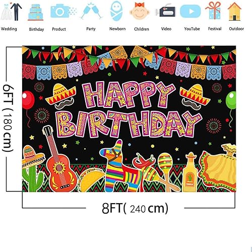 Miniatura 4 de Telón de fondo de fiesta mexicana para cumpleaños, fiesta, fiesta, temática mexicana, fondo de fotografía, colorido México Cinco de Mayo Taco