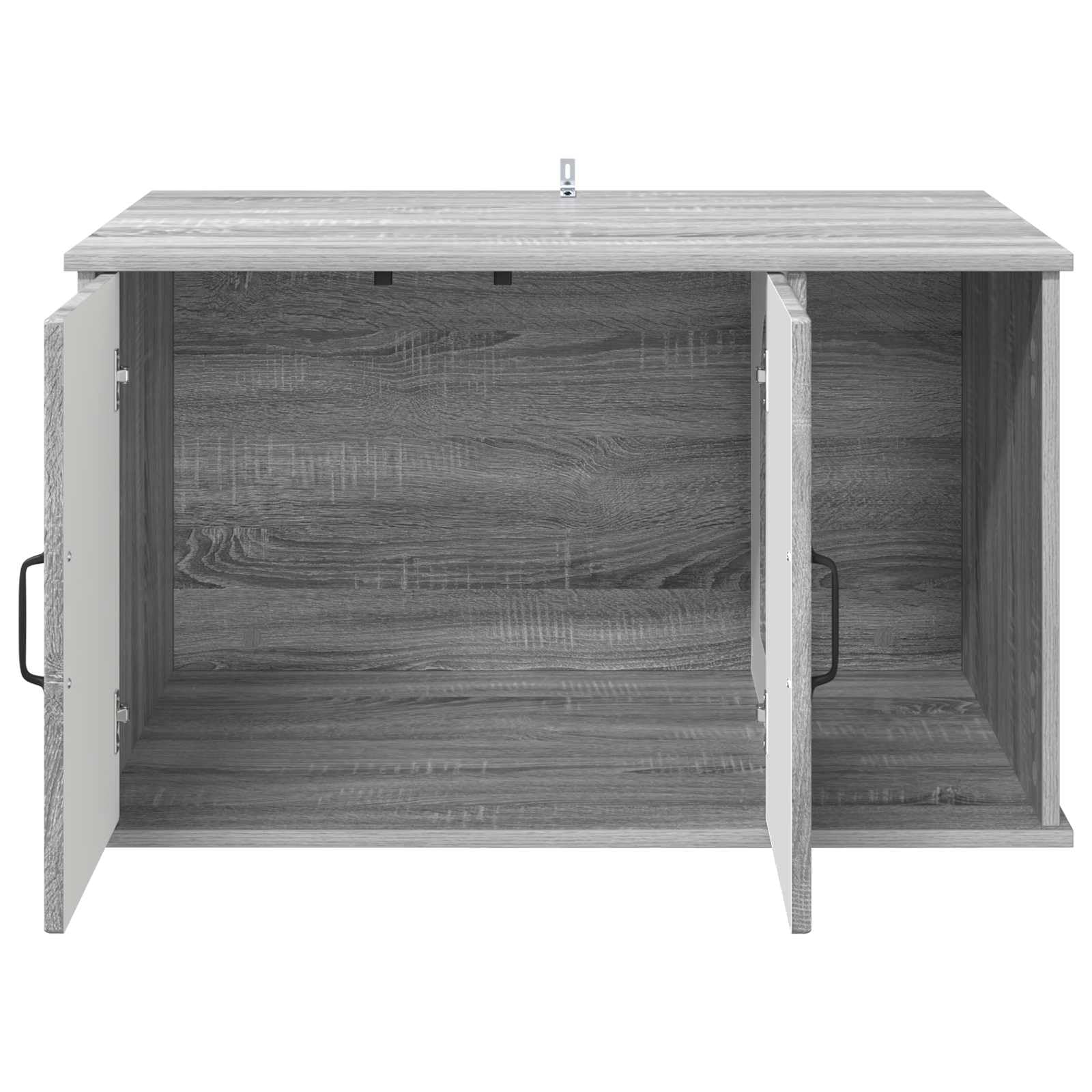Casa rectangular para gatos gris Sonoma 85 x 55 x 50 cm de madera de ingeniería, diseño minimalista moderno para sala de estar, refugio cómodo para felino, incluye accesorios de montaje