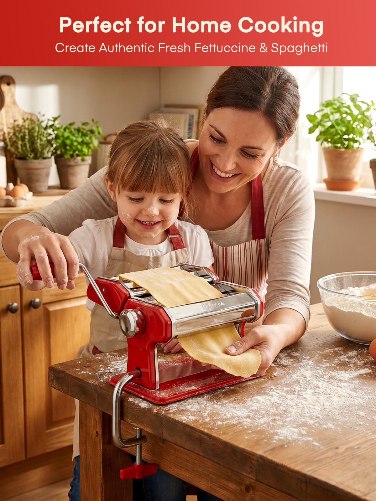 FOHERE Macchina per la Pasta Manuale,regolazione dello spessore a 7 livelli