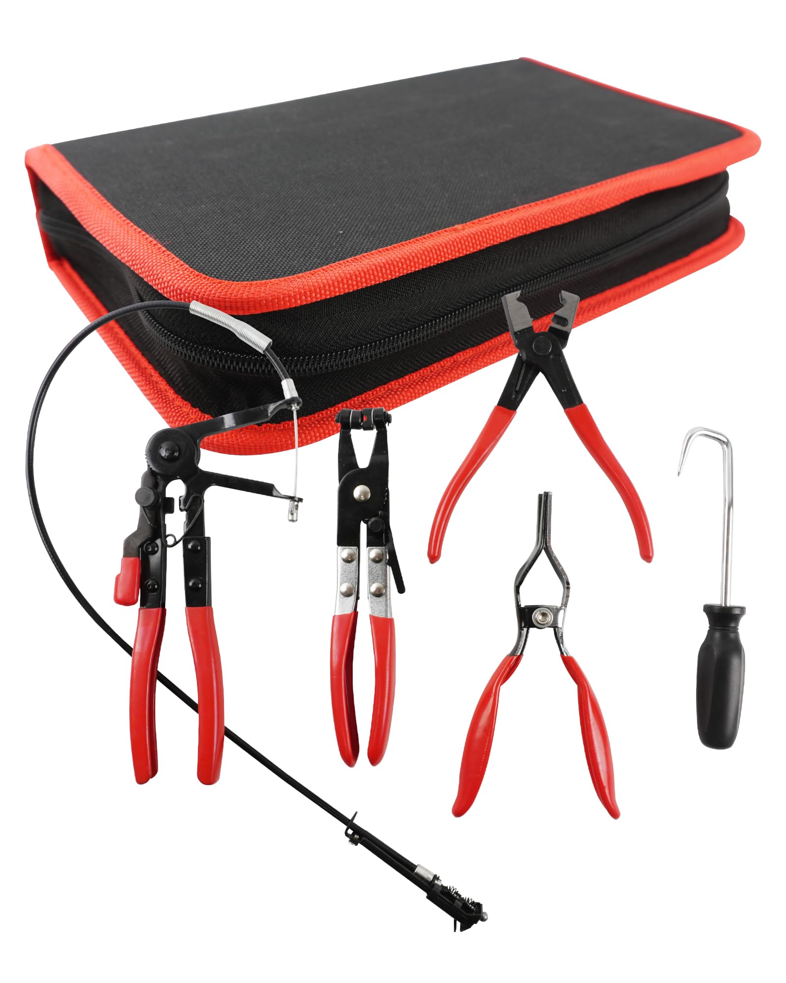 KUNGJUER 5PCS Wire Long Reach Hose Clamp Pliers Set Fuel Oil Water Hose Auto Tools, Long Reach Wire Pliers, Hose Clamp Tool for Auto Maintenance with Storage Cas