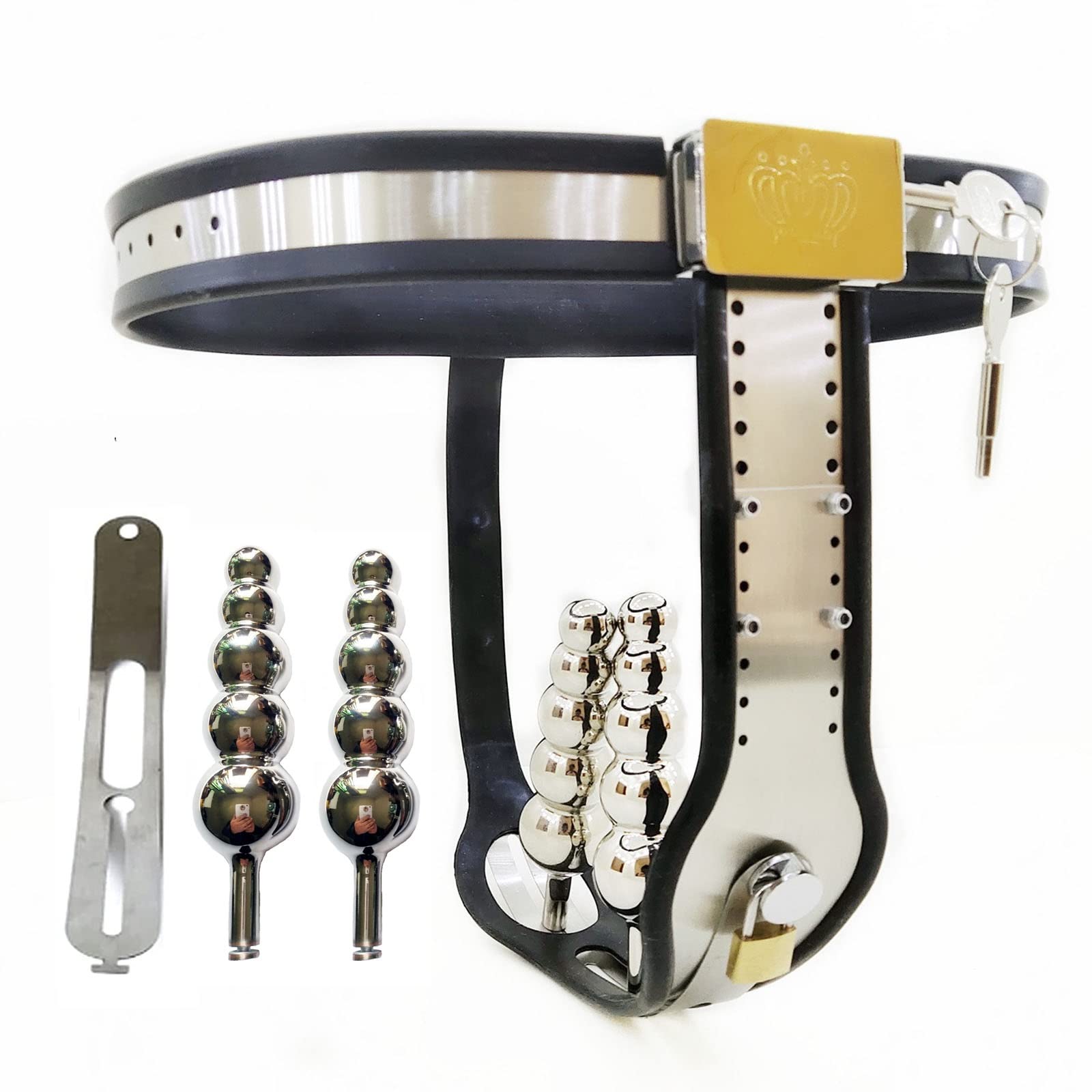 Ceinture De Chasteté pour Femme en Acier Inoxydable, Design Invisible, Bouchons Anaux et Vaginaux Amovibles, Sex Toy Fétiche SM, 60~90cm, Noir