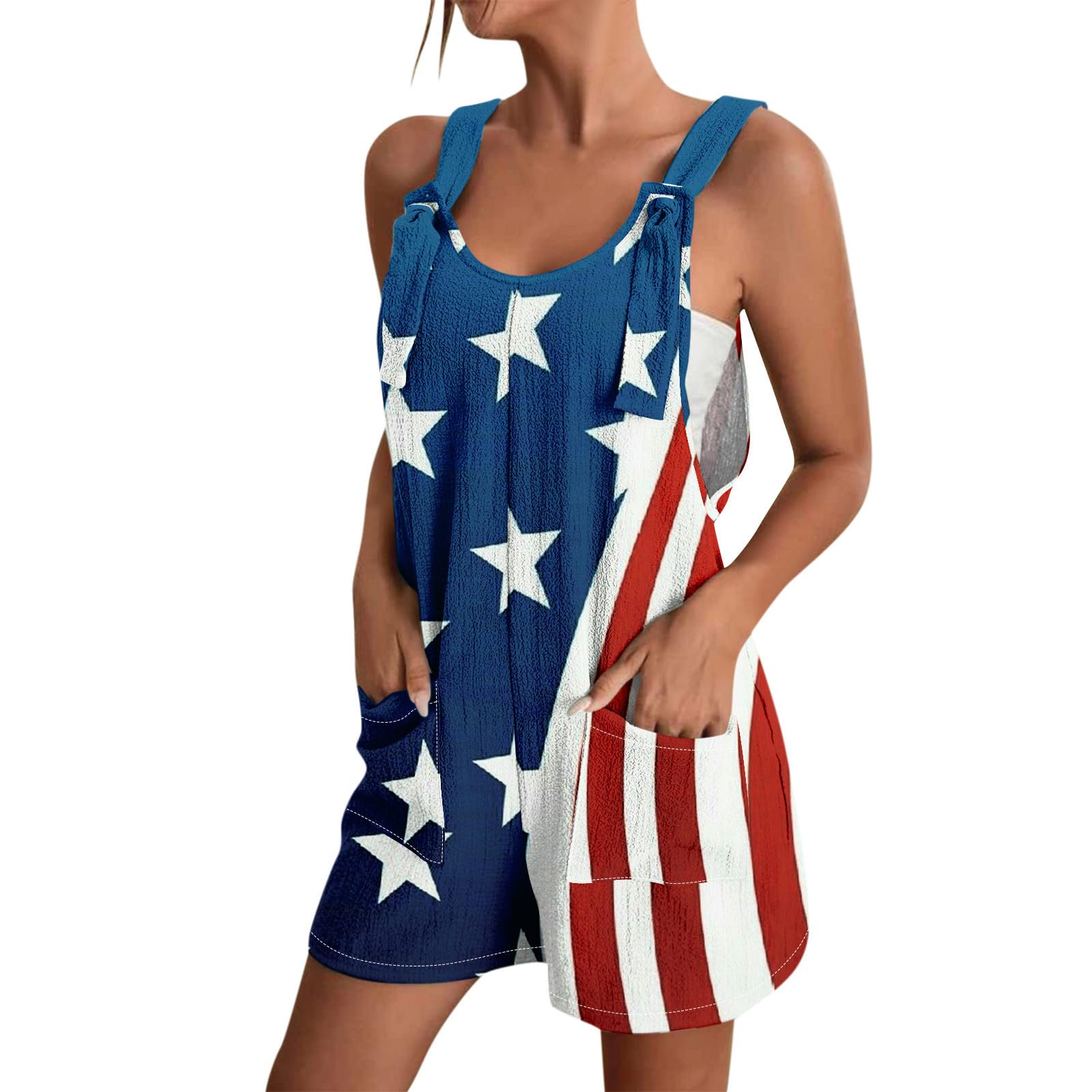 CUCUHAM American Flag Overalls Women, 4th of July Romper Cover Up Short Casual Outfits
