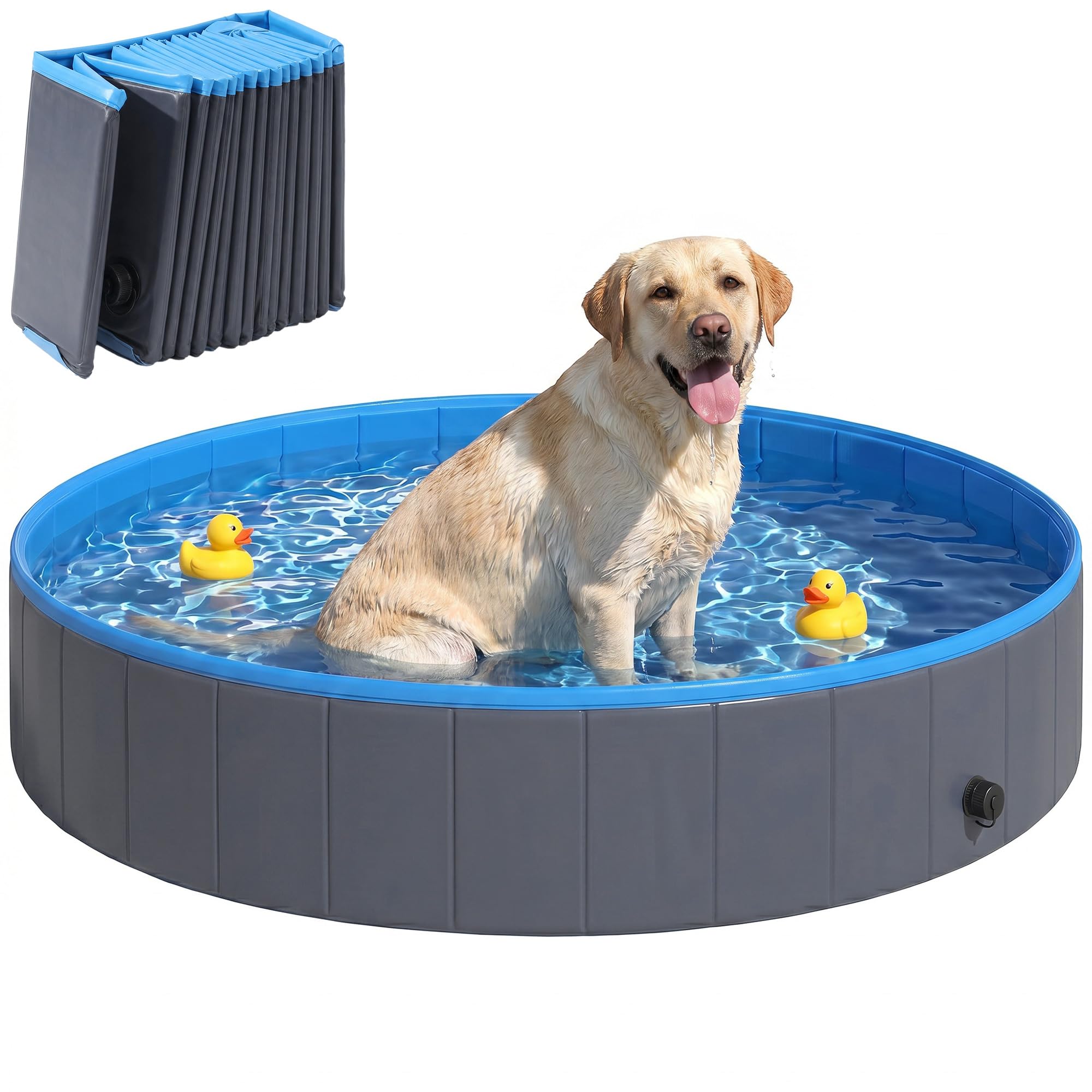 PAWHUT Dog Pool Dog Bath Tub Dog Paddling Pool in Dark Grey | Size: 162cm