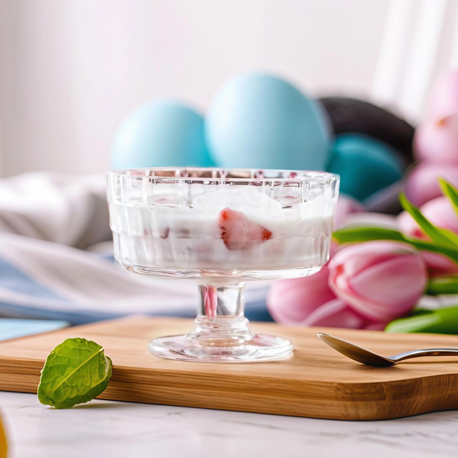 Mini-Dessertschalen aus Glas, quadratisches Muster, 188 ml, transparentes Glas für Parfait, Obst und Gelees, 6 Stück