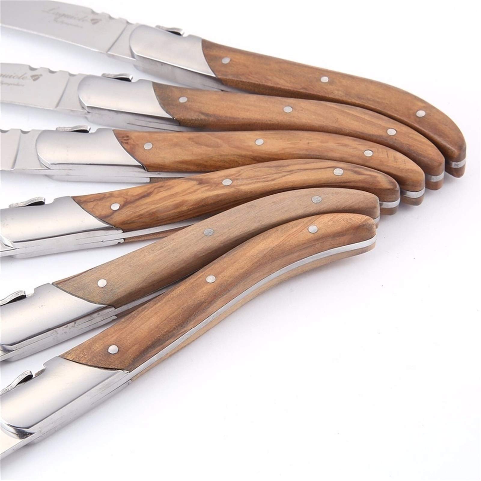 6/8 / 10PCS Cuchillo de carne Cuchillos de mesa Conjunto Cuchillo de cena de acero inoxidable Cuchillo de madera oliva Manija Flatware Cubiertos de Navidad (Color : 10 Pieces)