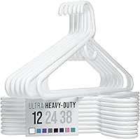 Neaterize Ultra Heavy Duty Plastic Clothes Hangers (12 Pack White) - Durable Non-Breakable Coat Suit Hangers for Clutter-Free Closets
